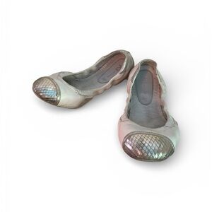 Y-3 Cream and Silver Leather Flats